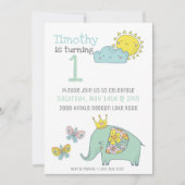 カスタマイズ可能なかわいい象と蝶 招待状 (正面)