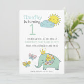 カスタマイズ可能なかわいい象と蝶 招待状 (スタンド正面)