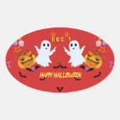 カスタマイズ可能なかわいい踊り幽霊ハロウィンステッカー 楕円形シール (正面)