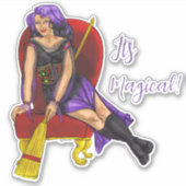 カスタマイズ可能なかわいい魔女 – 紫、黒、赤、金ゴールド シール (正面)