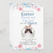カスタマイズ可能なかわいい黒猫バニーイースター 招待状 (正面/裏面)