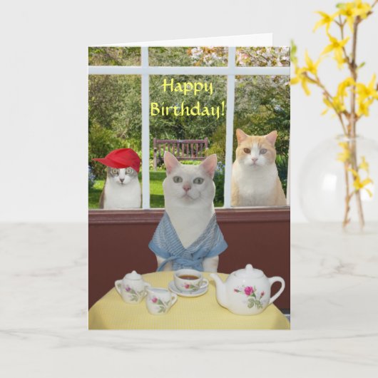 カスタマイズ可能なかわいらし猫の雌誕生日 カード (黄色い花)