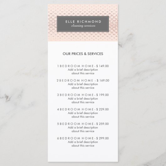 カスタマイズ可能なばら色の金ゴールドメニュー棚カード メニュー (正面)