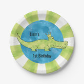 カスタマイズ可能なわに第1誕生日の紙皿 ペーパープレート (正面)