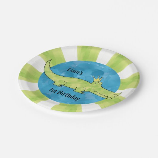 カスタマイズ可能なわに第1誕生日の紙皿 ペーパープレート (アングル)