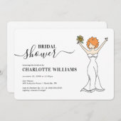 カスタマイズ可能なアバターブライダルシャワー|巻き毛 招待状 (正面/裏面)