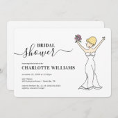 カスタマイズ可能なアバターブライダルシャワー|短いヘア 招待状 (正面/裏面)