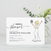 カスタマイズ可能なアバターブライダルシャワー|短いヘア 招待状 (スタンド正面)