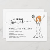 カスタマイズ可能なアバターブライダルシャワー|長い髪 招待状 (正面/裏面)