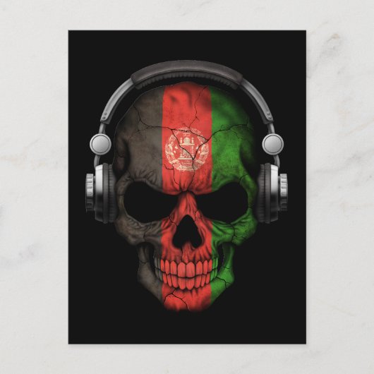カスタマイズ可能なアフガンDJスカル（ヘッドホン付き） ポストカード (正面)