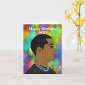 カスタマイズ可能なアフリカ系アメリカンソン誕生日 カード (黄色い花)