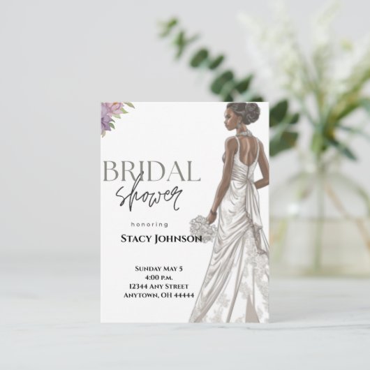 カスタマイズ可能なアフリカ系アメリカ人花嫁のブライズシャワー ポストカード (スタンド正面)