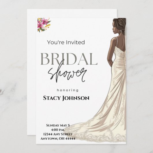 カスタマイズ可能なアフリカ系アメリカ人花嫁のブライズシャワー 招待状 (正面/裏面)