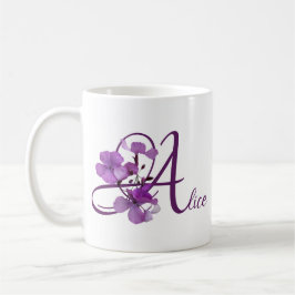 カスタマイズ可能なアリス名かわいらし紫フローラかわいい コーヒーマグカップ