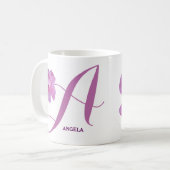 カスタマイズ可能なアンジェラ名かわいらしピンクローズフローラ コーヒーマグカップ (正面左)