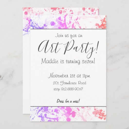 カスタマイズ可能なアートパーティの招待状 招待状 (正面/裏面)