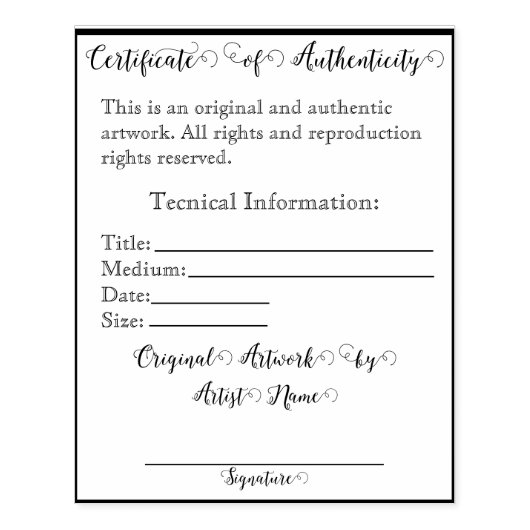 カスタマイズ可能なアートワーク認証プリントI ラバースタンプ (インプリント)