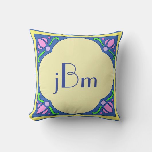 カスタマイズ可能なアールヌーボーモノグラム枕 クッション (正面)