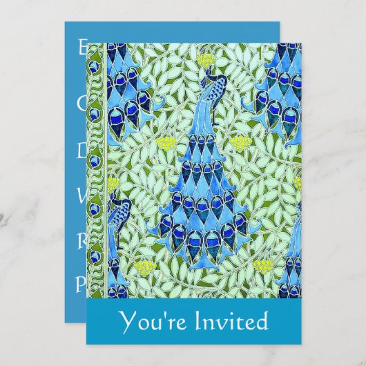 カスタマイズ可能なアールヌーボー孔雀 招待状 (正面/裏面)