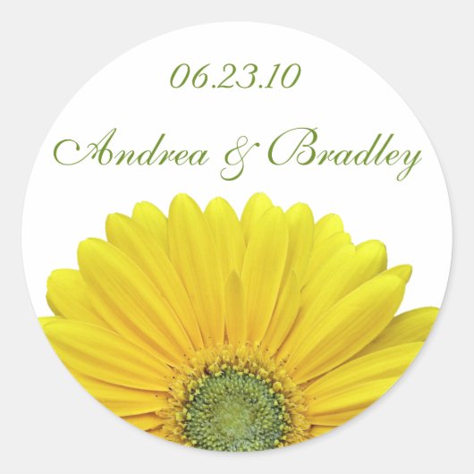 カスタマイズ可能なイエローガーベラデイジーモノグラムシール ラウンドシール (正面)