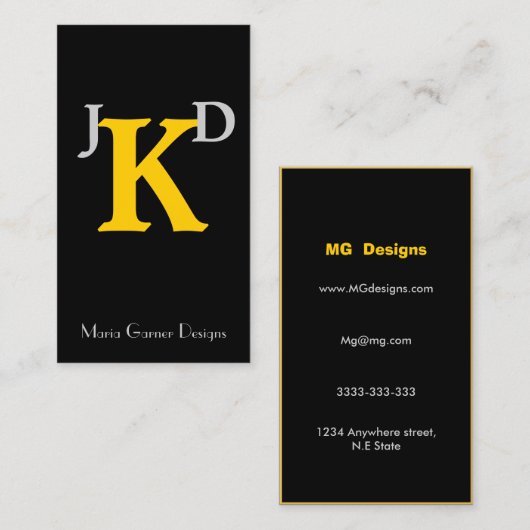 カスタマイズ可能なイエローモノグラム名刺 名刺 (正面/裏面)