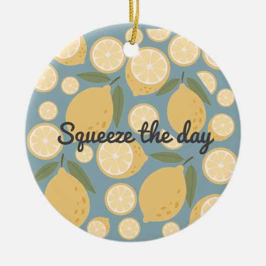 カスタマイズ可能なイエローレモンシームレスパターン セラミックオーナメント (正面)