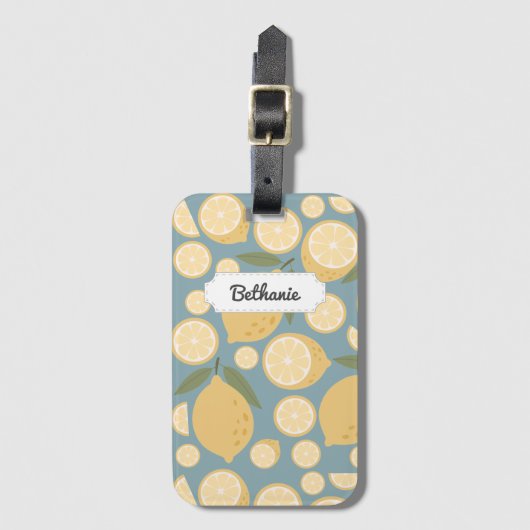 カスタマイズ可能なイエローレモンシームレスパターン ラゲッジタグ (正面縦)