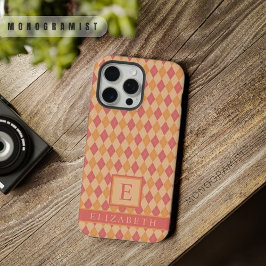 カスタマイズ可能なイエロー ピンク レッド オレンジ アーガイル柄 iPhone 15 PRO MAXケース