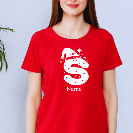 カスタマイズ可能なイニシャルと名前入りクリスマスデザイン Tシャツ