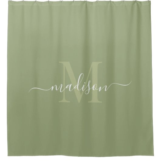 カスタマイズ可能なイニシャルと名前（Sage Green付き） シャワーカーテン (正面)