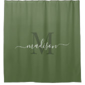 カスタマイズ可能なイニシャルと名前Loden Green シャワーカーテン (正面)