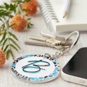 カスタマイズ可能なイニシャルキーチェーン(青と黒) キーホルダー (正面右)