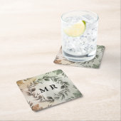 カスタマイズ可能なイニシャルリースエレガント- Monogram スクエアペーパーコースター (インサイチュ)