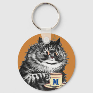 カスタマイズ可能なイニシャル、コーヒーラバーキャット、Louis Wain キーホルダー