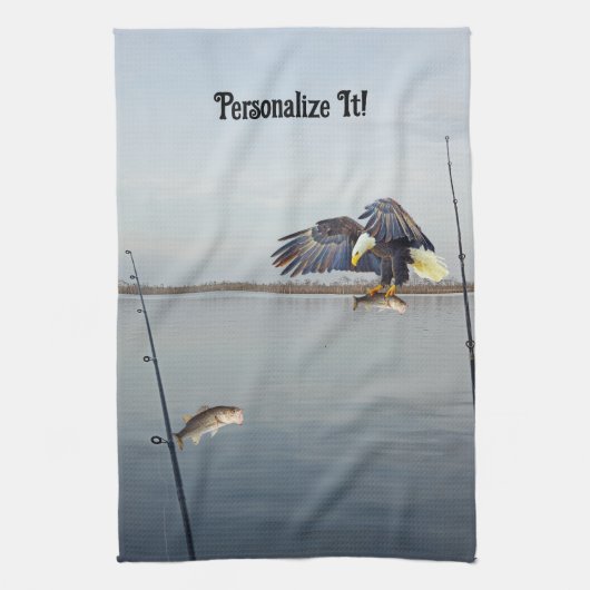 カスタマイズ可能なイーグルスティーティングベース魚釣り キッチンタオル (縦)