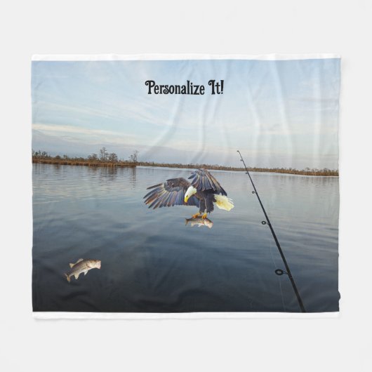 カスタマイズ可能なイーグルスティーティングベース魚釣り フリースブランケット (正面(横))