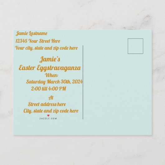 カスタマイズ可能なイースターエグストラバガンザ、イースター、 インビテーションポストカード (裏面)
