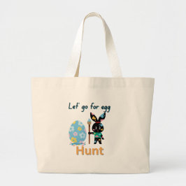 カスタマイズ可能なイースターバニーのトートバッグ – "行ってみよう ラージトートバッグ