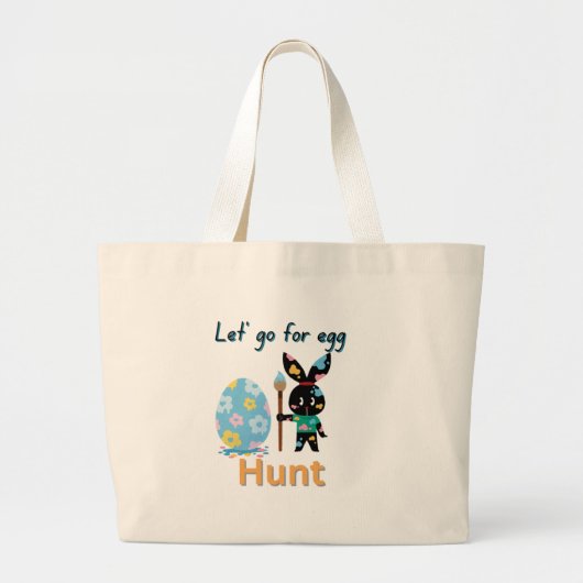 カスタマイズ可能なイースターバニーのトートバッグ – "行ってみよう ラージトートバッグ (正面)