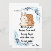 カスタマイズ可能なイースターバニーハググリーティングカード 案内状 (正面/裏面)