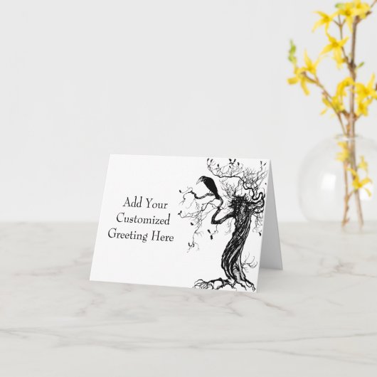 カスタマイズ可能なウィッカ 魔女 単色 グリーティングカード (黄色い花)