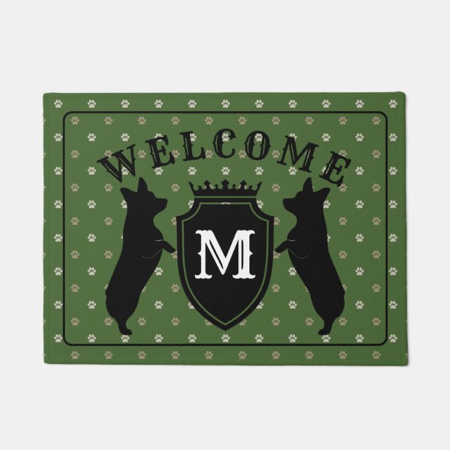 カスタマイズ可能なウェルシュコーギーの玄関マット ドアマット (正面)