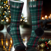 カスタマイズ可能なエメラルドグリーンとブルゴーニュタータンチェック ソックス
