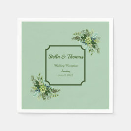 カスタマイズ可能なエメラルドグリーン結婚フラワーズナプキン スタンダードカクテルナプキン