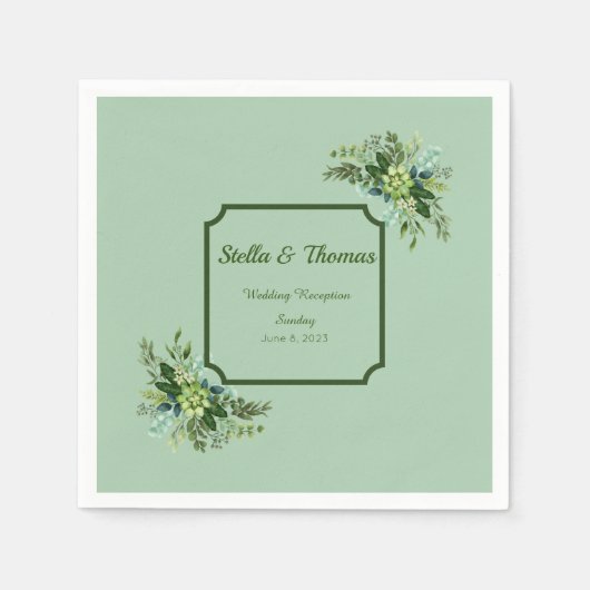 カスタマイズ可能なエメラルドグリーン結婚フラワーズナプキン スタンダードカクテルナプキン (正面)