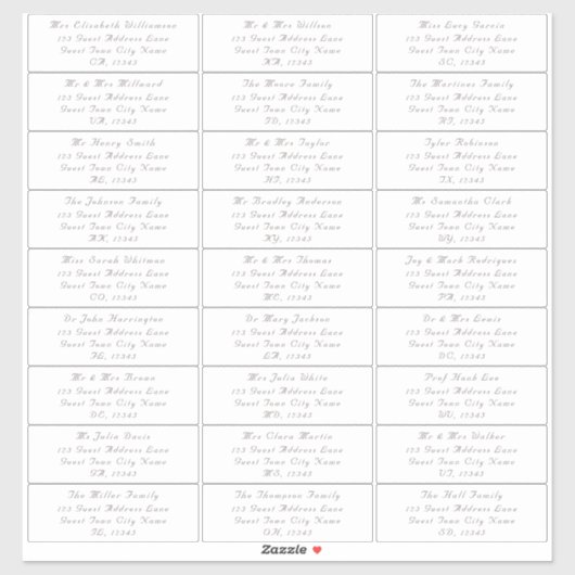 カスタマイズ可能なエレガントなウェディングゲスト住所 シール (シート)