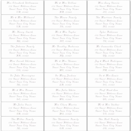 カスタマイズ可能なエレガントなウェディングゲスト住所 シール (正面)