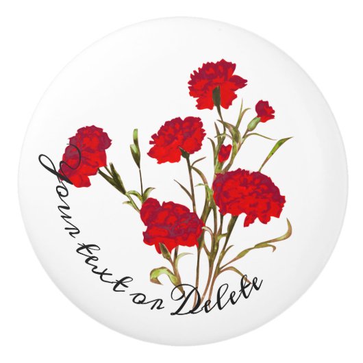 カスタマイズ可能なエレガントなヴィンテージ フラワー 赤いカーネーション セラミックノブ (正面)