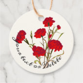 カスタマイズ可能なエレガントなヴィンテージ フラワー 赤いカーネーション フェイバータグ (正面)