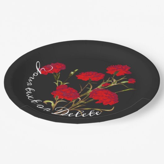 カスタマイズ可能なエレガントなヴィンテージ フラワー 赤いカーネーション ペーパープレート (アングル)